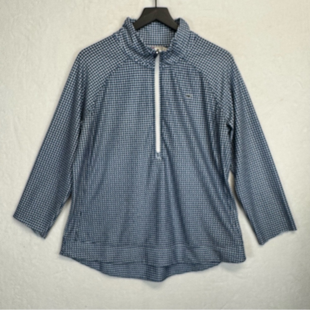 Vineyard Vines Women's XL Blue Stretch Gingham Printed Stretch 1/2 Zip